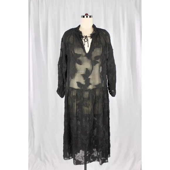 Aritzia WILFRED Dufour Black Sheer Floral Jackquard Flowy A-Line Dress, Size S